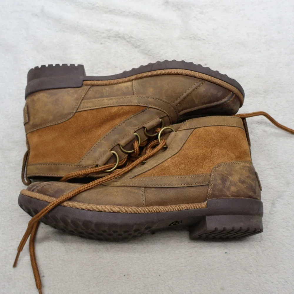 UGG Womens 7 Duck Boots Brown Waterproof Leather Suede Lace Up Utility Rugged